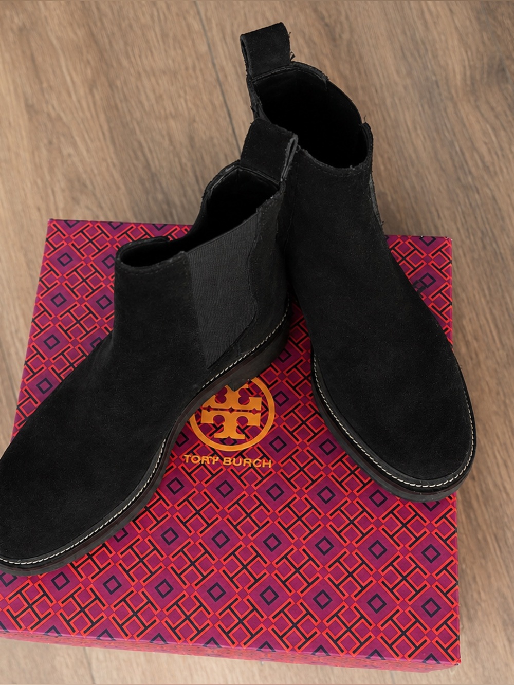 Tory Burch Black Suede Chelsea Ankle Boots  Size 7.5